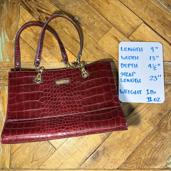 Anne Klein Burgundy Croc Embossed Satchel Shoulder Bag Lion Charm - Picture 9 of 9